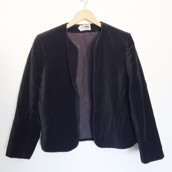 Vintage RRRRRUSS Jacket 10 Black Velvet Evening Cocktail Retro 80s 90s - Picture 1 of 6